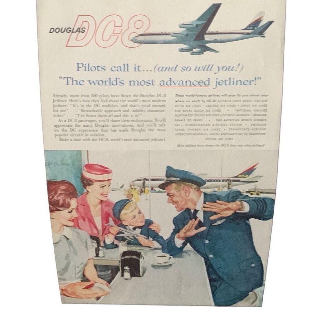 Vintage 1959 Douglas DC 8 Most Advanced Jet Ad Advertisement